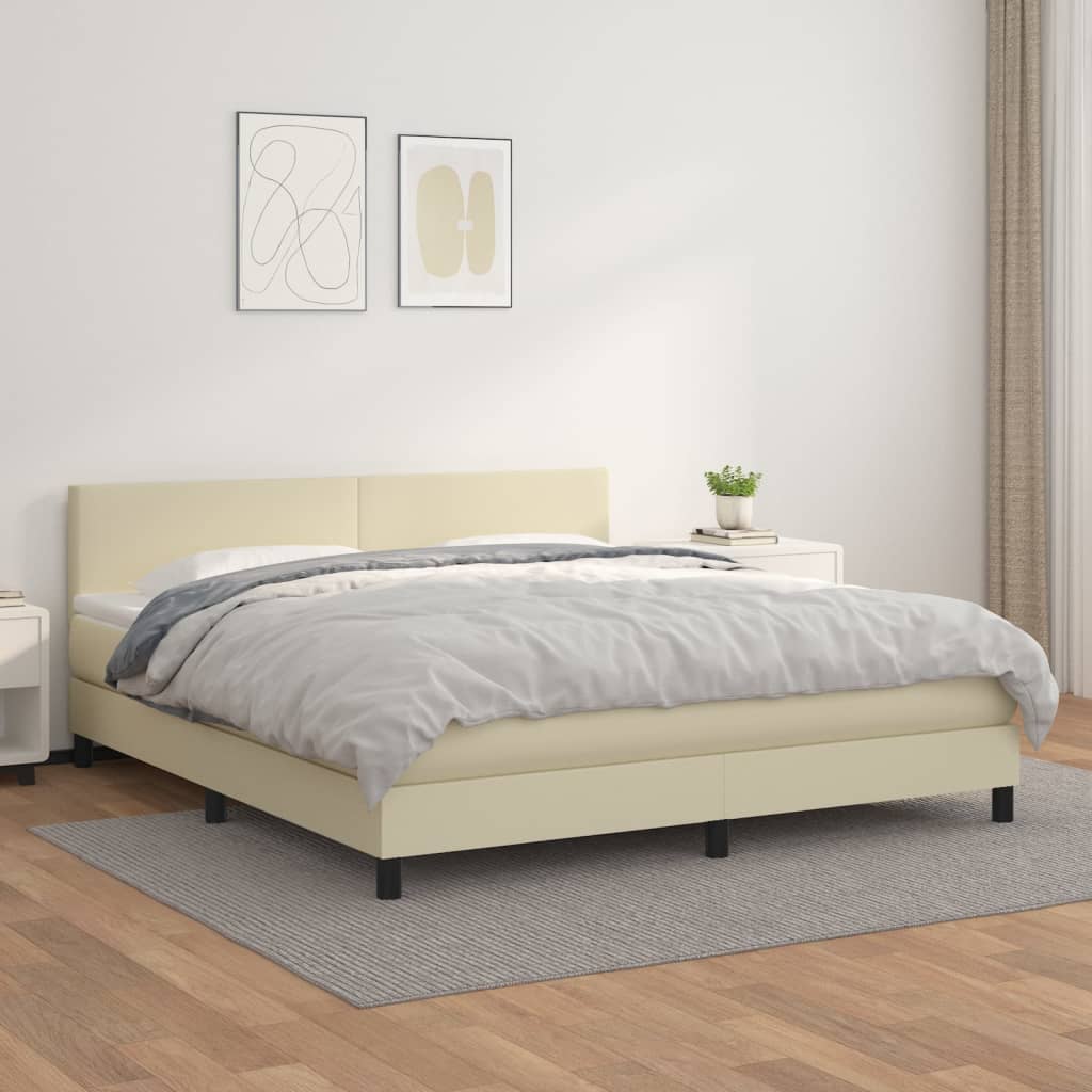 Boxspringbett Mit Matratze Kunstleder Creme