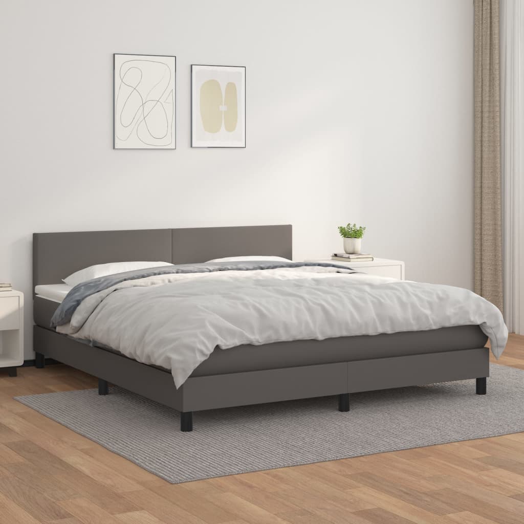 Boxspringbett Mit Matratze Kunstleder Grau