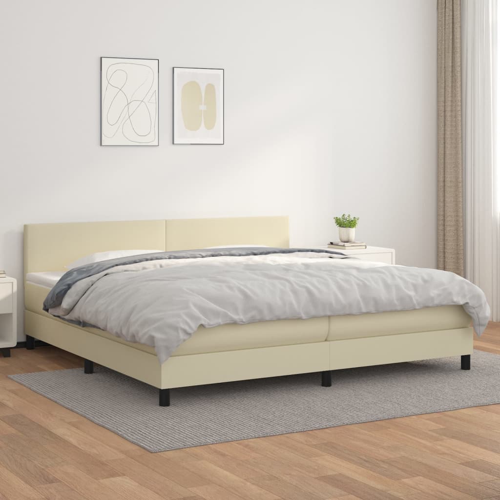 Boxspringbett Mit Matratze Kunstleder Creme