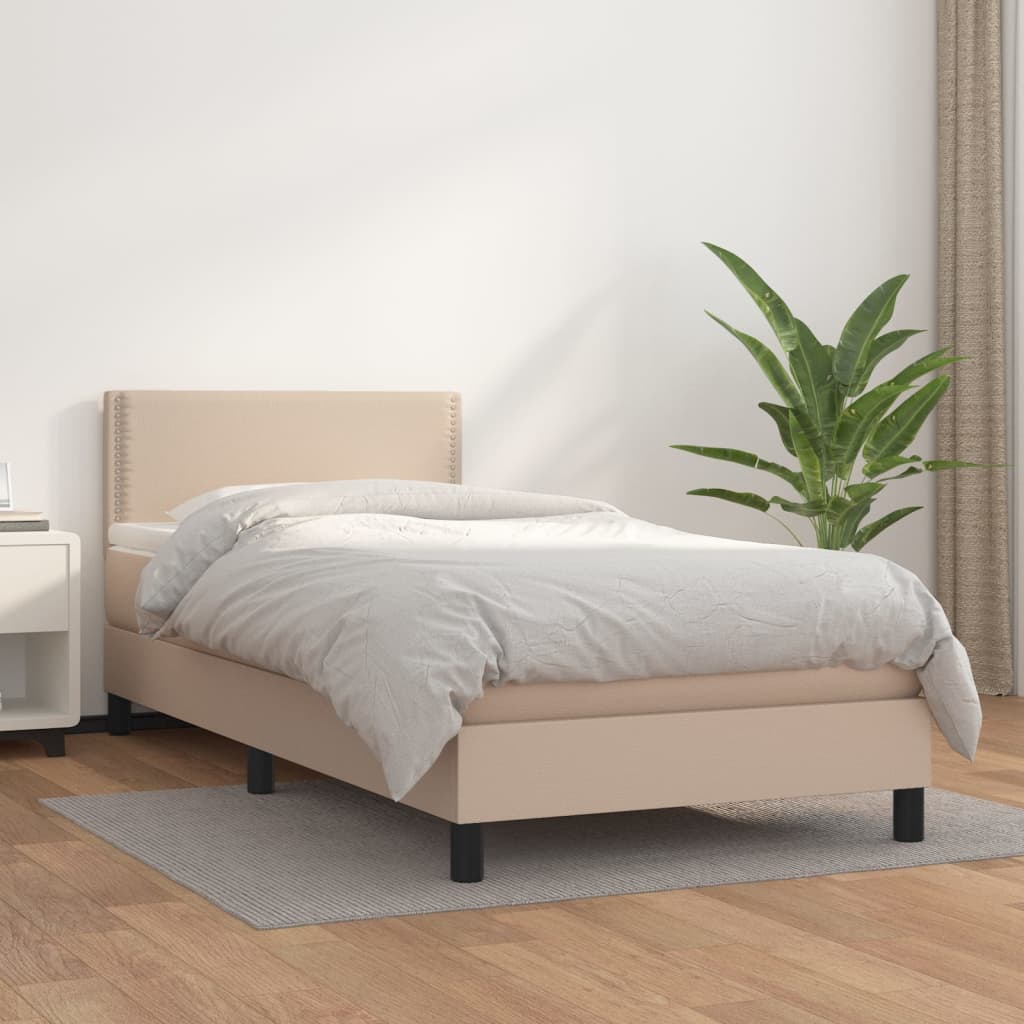 Boxspringbett Mit Matratze -Braun 90X200Cm Kunstleder Cappuccino