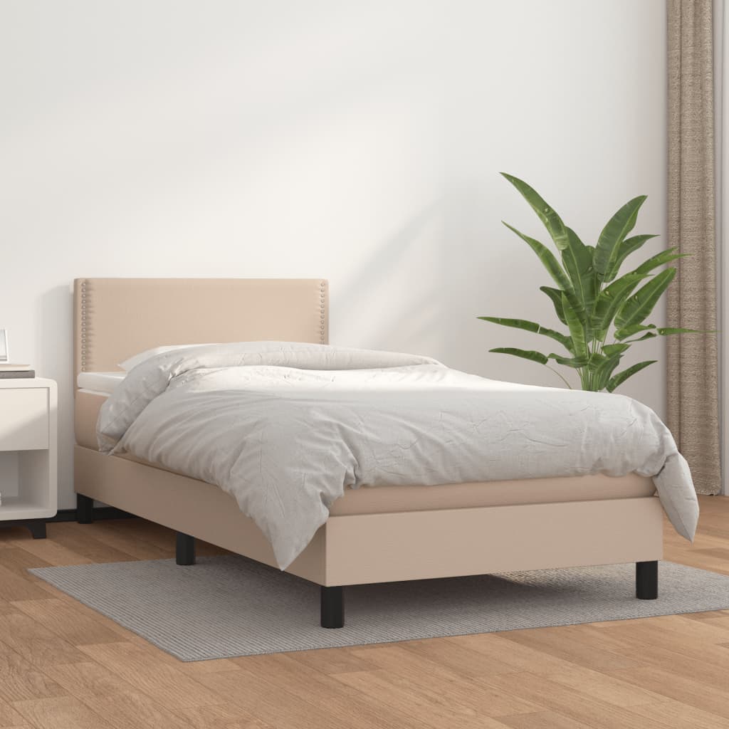Boxspringbett Mit Matratze -Braun 90X200Cm Kunstleder Cappuccino