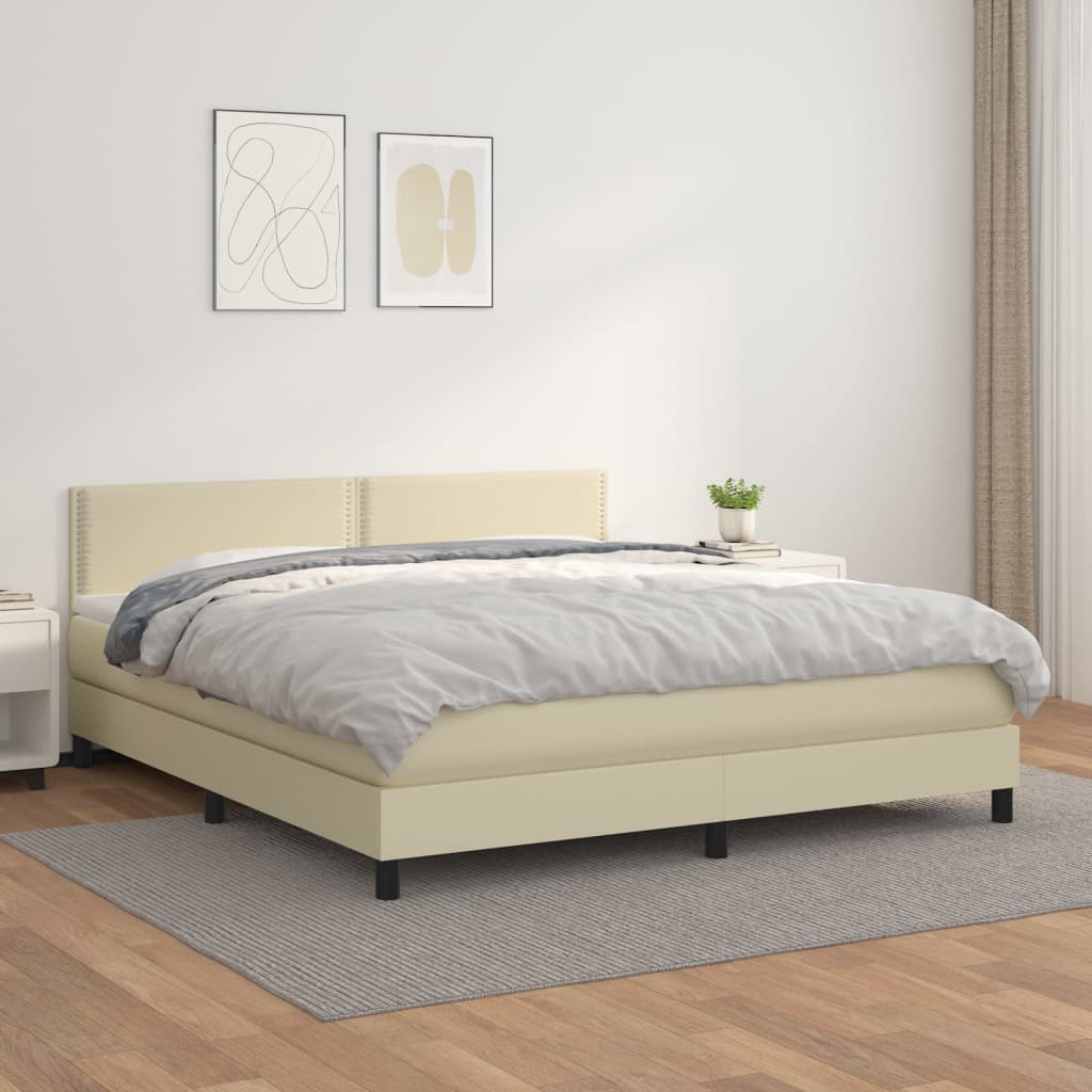 Boxspringbett Mit Matratze Kunstleder Creme