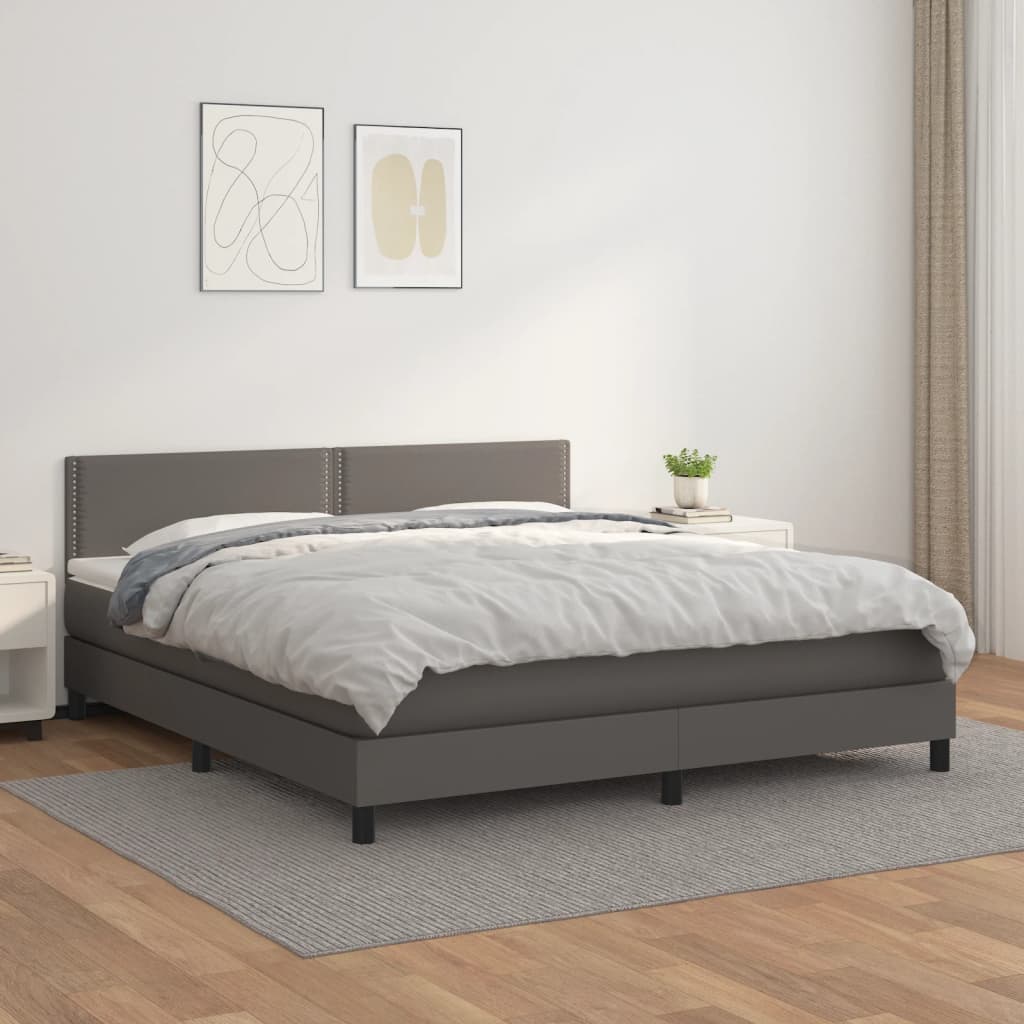Boxspringbett Mit Matratze Kunstleder Grau