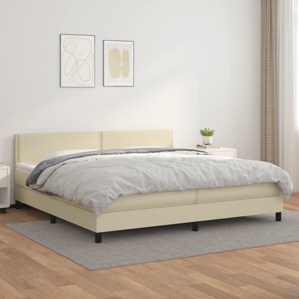 Boxspringbett Mit Matratze Kunstleder Creme