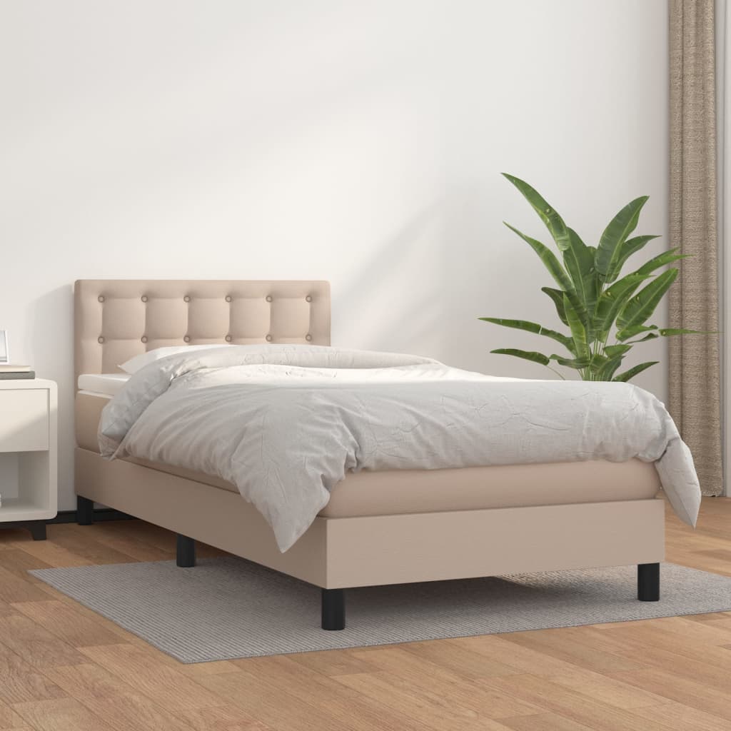 Boxspringbett Mit Matratze -Braun 90X200Cm Kunstleder Cappuccino