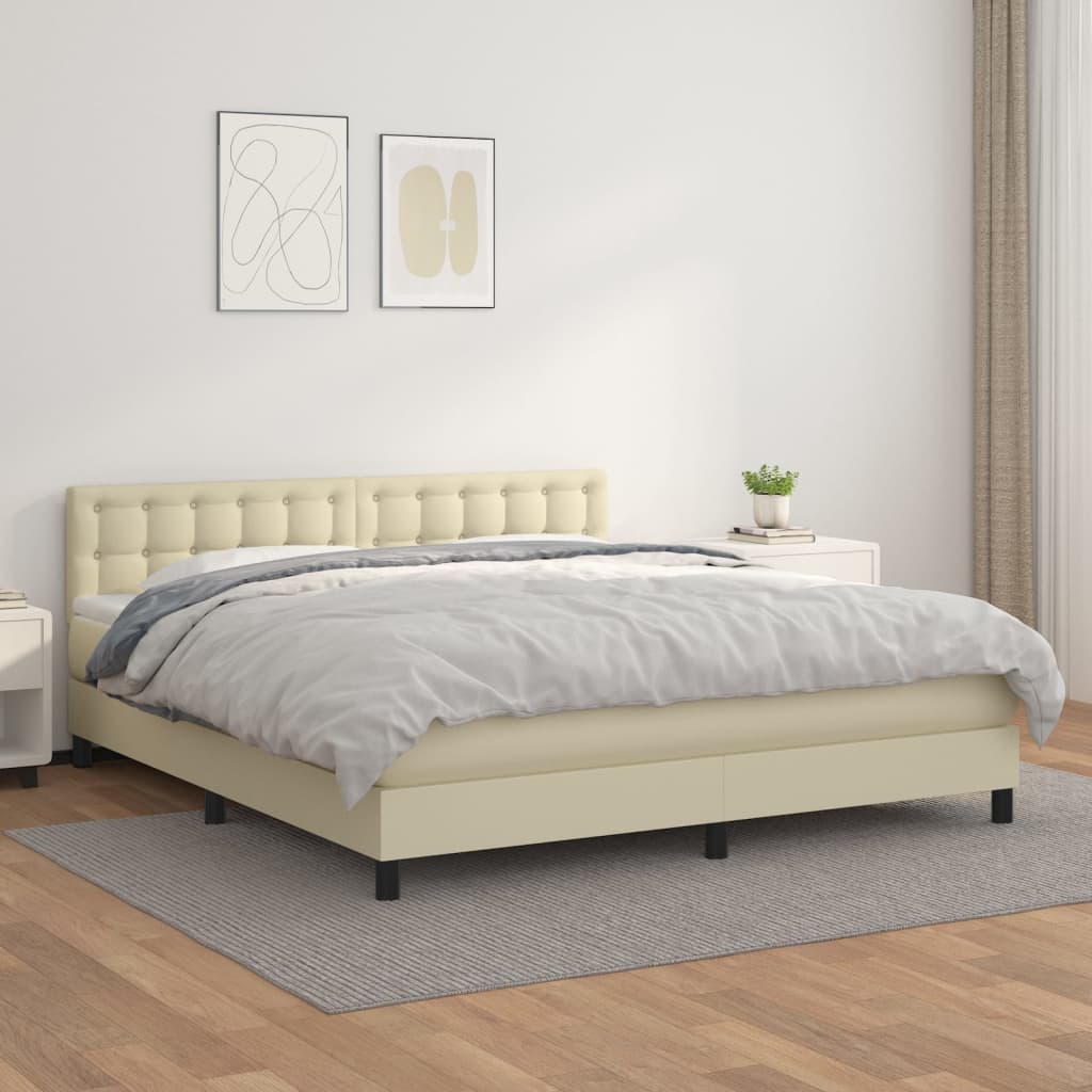 Boxspringbett Mit Matratze Kunstleder Creme