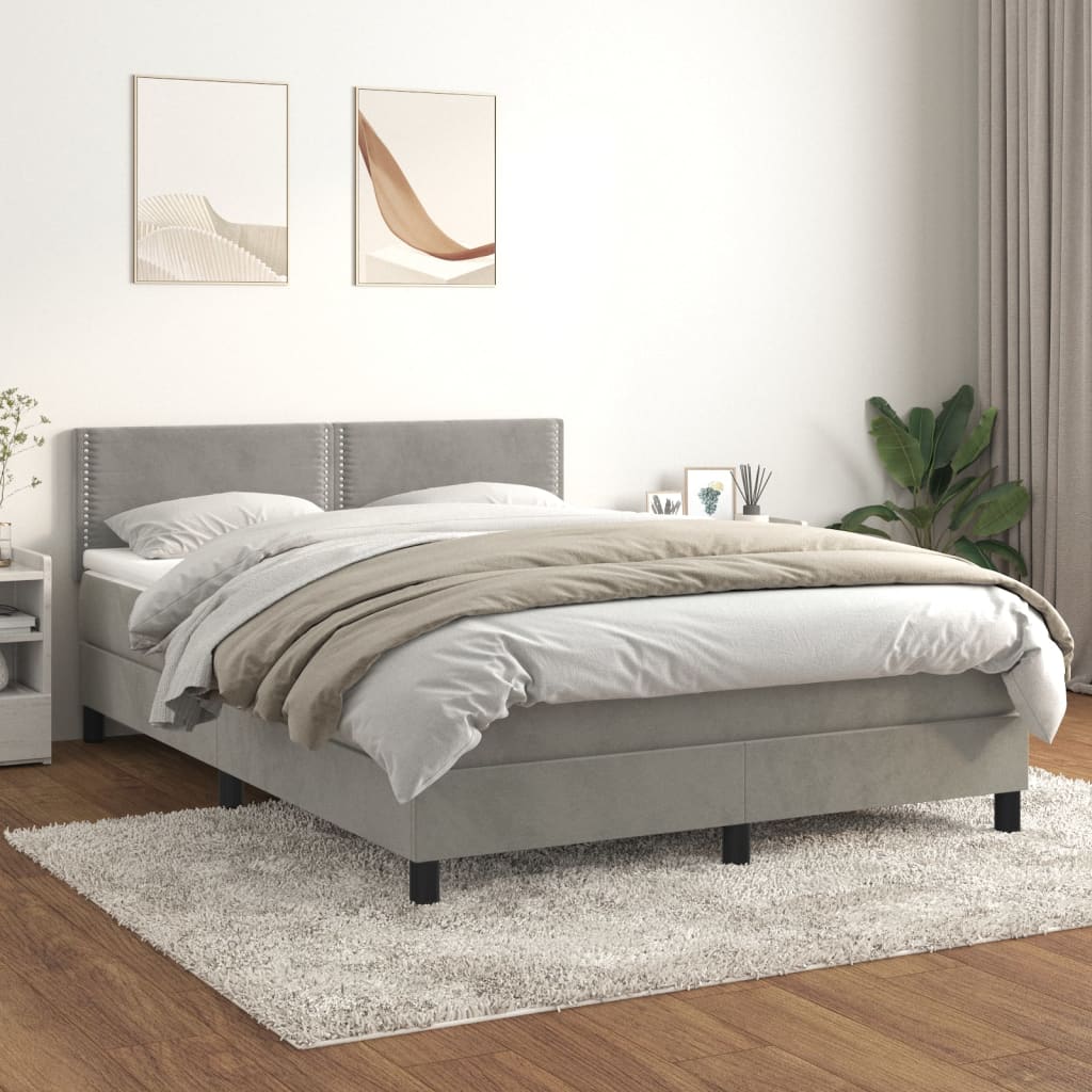 Boxspringbett Mit Matratze Samt Hellgrau