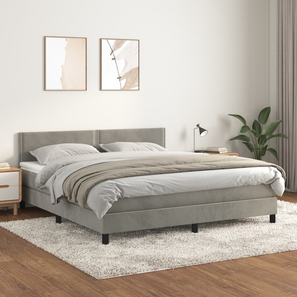 Boxspringbett Mit Matratze Samt Hellgrau