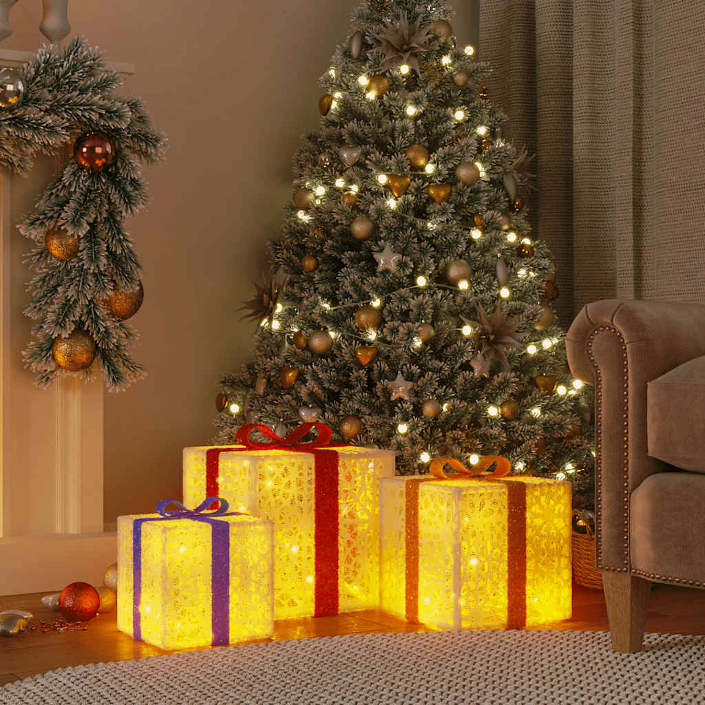 Beleuchtete Geschenkboxen 3 Stk. 64 Leds Warmweiß
