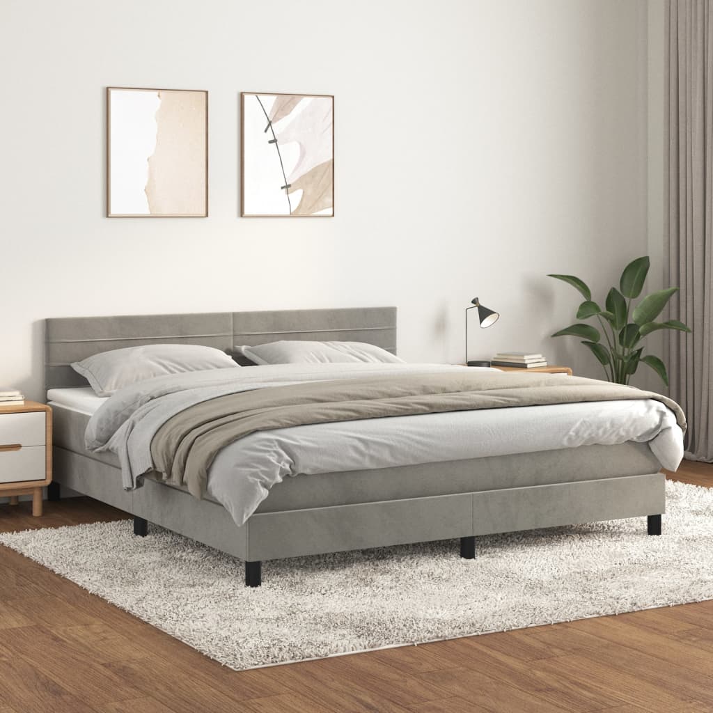 Boxspringbett Mit Matratze Samt Hellgrau