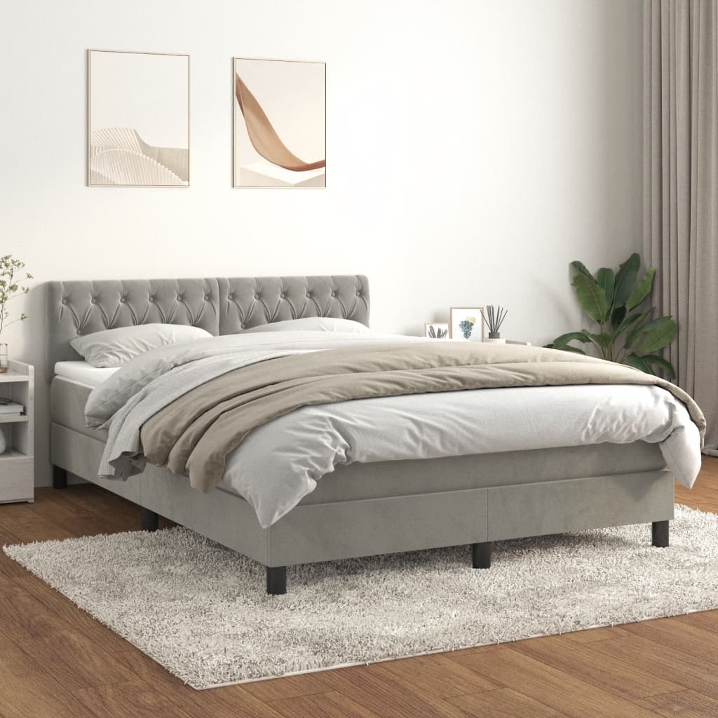 Boxspringbett Mit Matratze Samt Hellgrau
