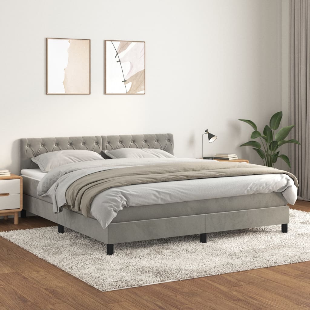 Boxspringbett Mit Matratze Samt Hellgrau