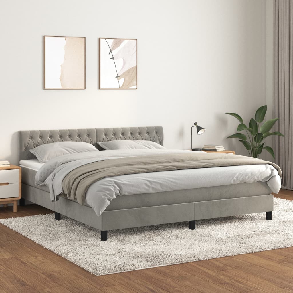Boxspringbett Mit Matratze Samt Hellgrau