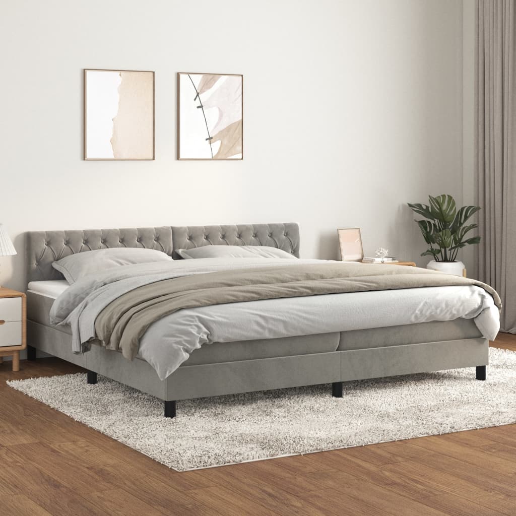 Boxspringbett Mit Matratze Samt Hellgrau