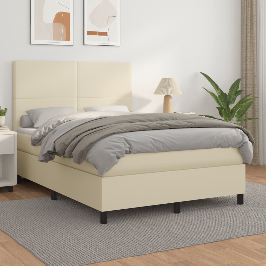 Boxspringbett Mit Matratze Kunstleder Creme