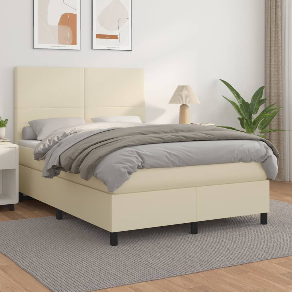 Boxspringbett Mit Matratze Kunstleder Creme