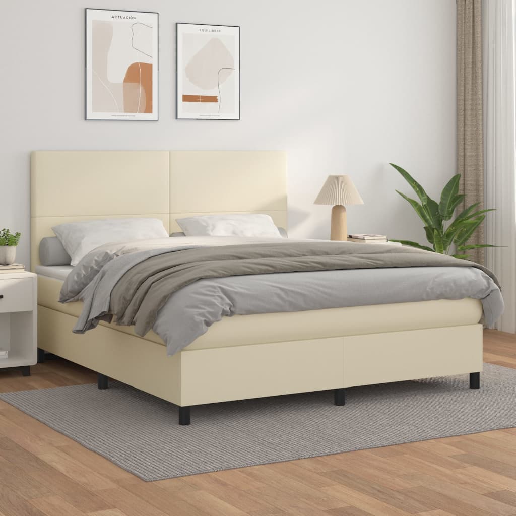 Boxspringbett Mit Matratze Kunstleder Creme