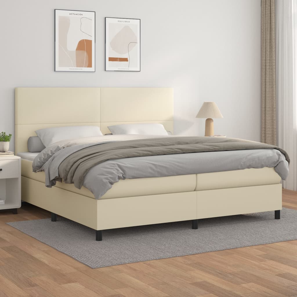 Boxspringbett Mit Matratze Kunstleder Creme