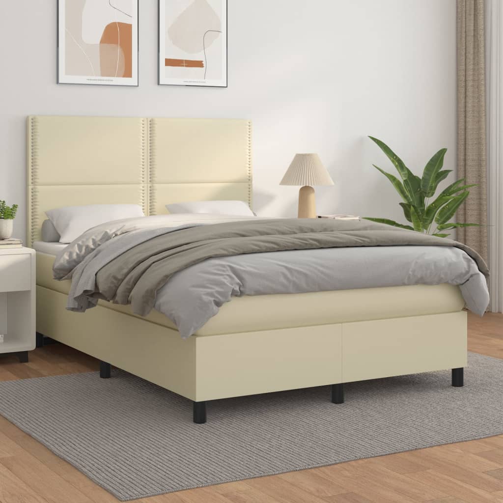 Boxspringbett Mit Matratze Kunstleder Creme