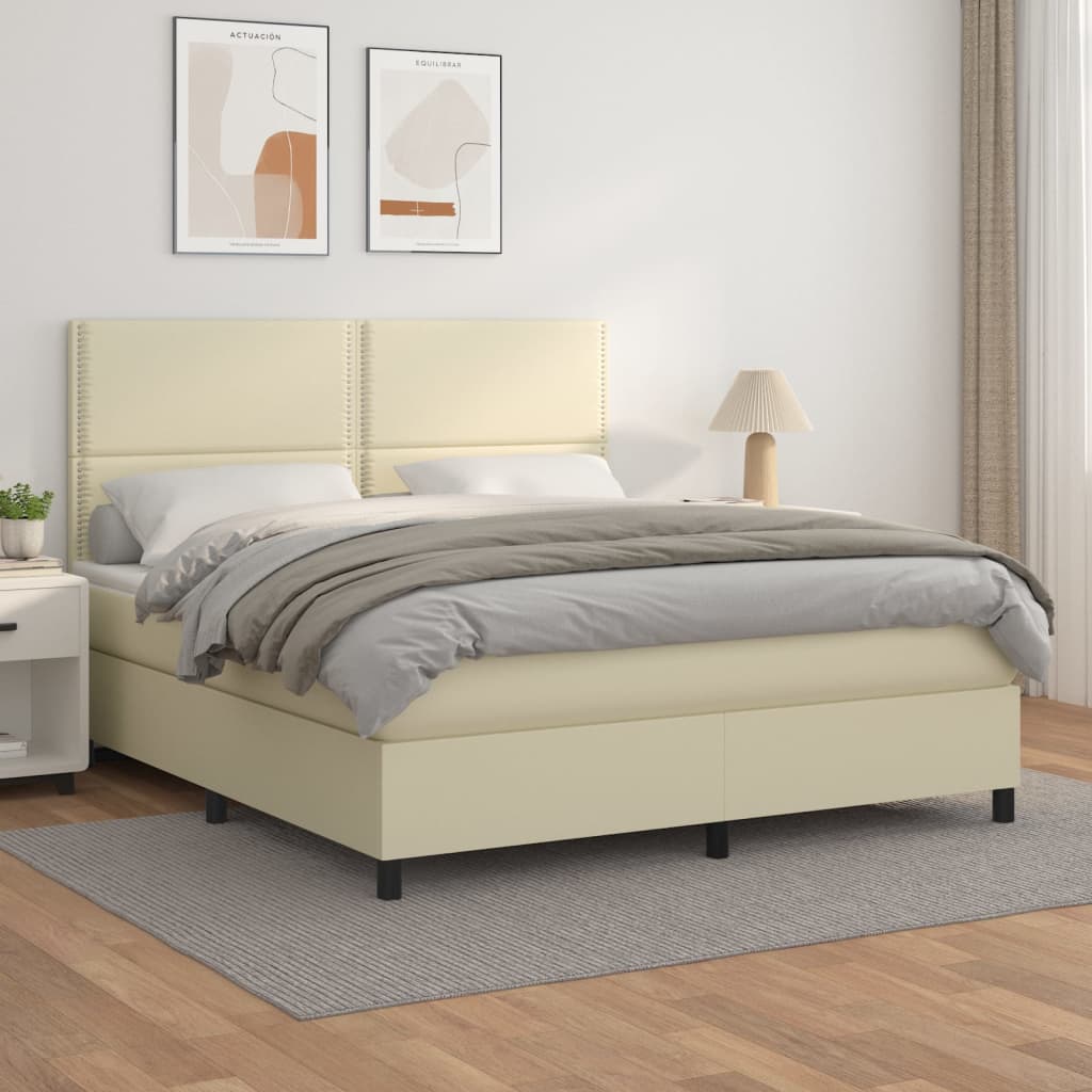 Boxspringbett Mit Matratze Kunstleder Creme