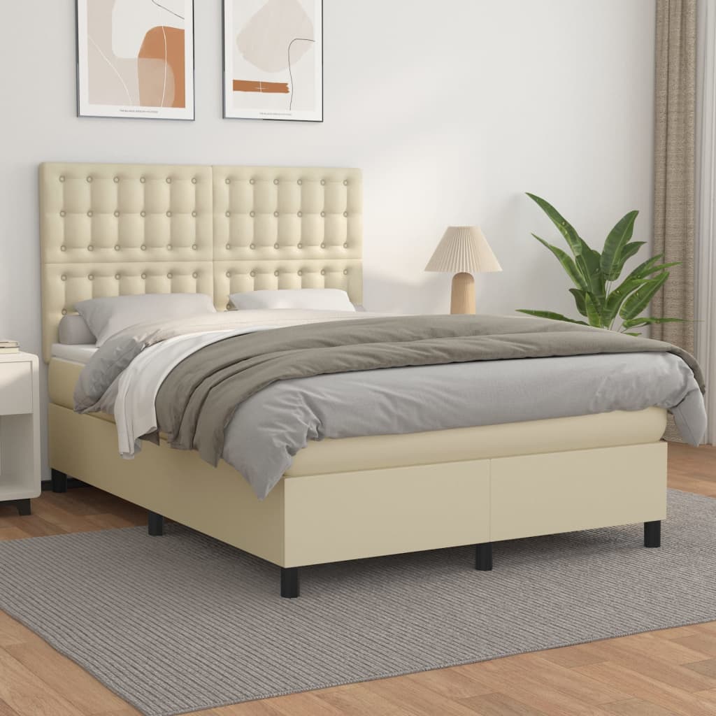 Boxspringbett Mit Matratze Kunstleder Creme