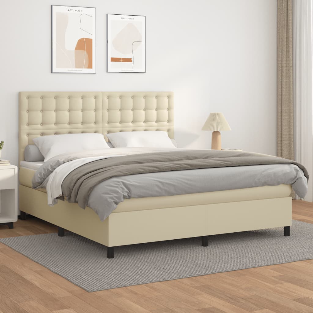 Boxspringbett Mit Matratze Kunstleder Creme