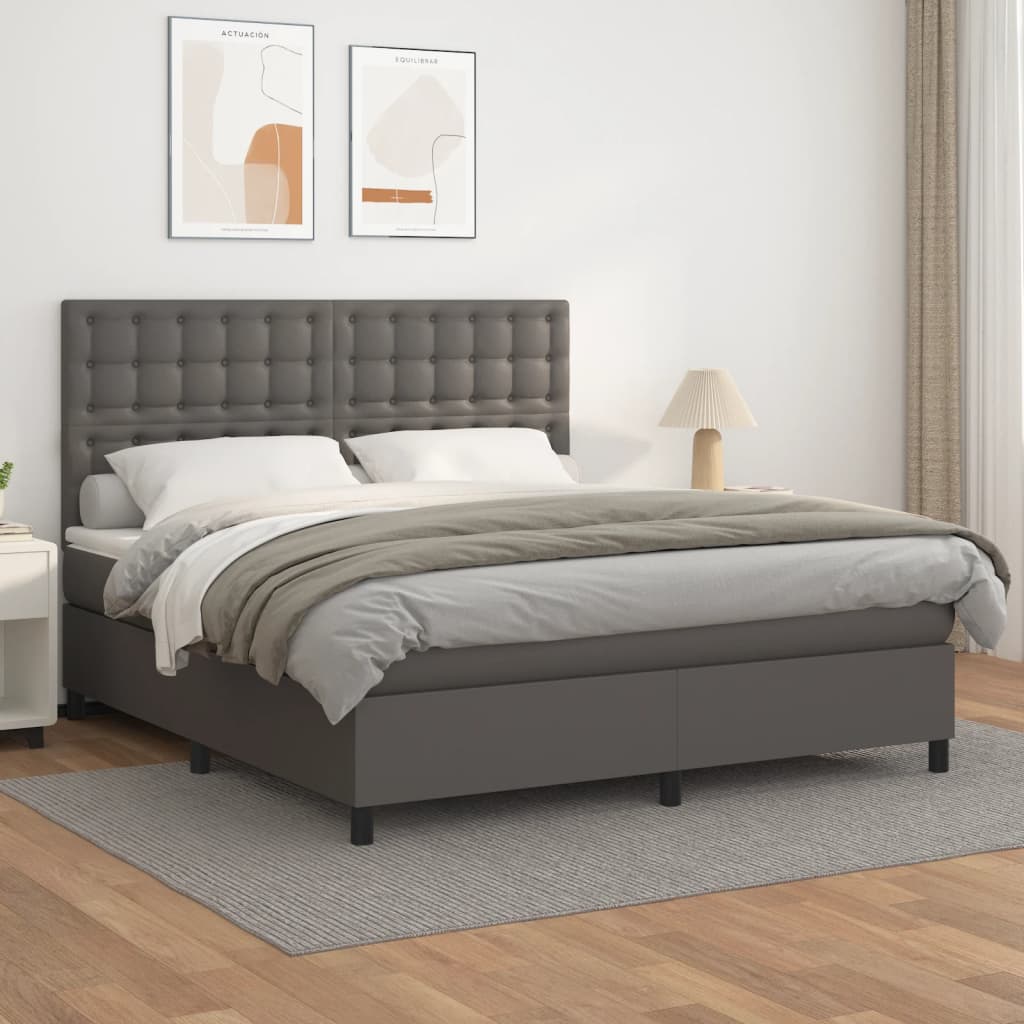 Boxspringbett Mit Matratze Kunstleder Grau