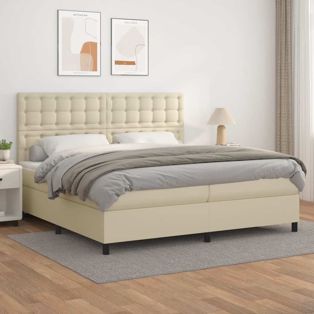 Boxspringbett Mit Matratze Kunstleder Creme