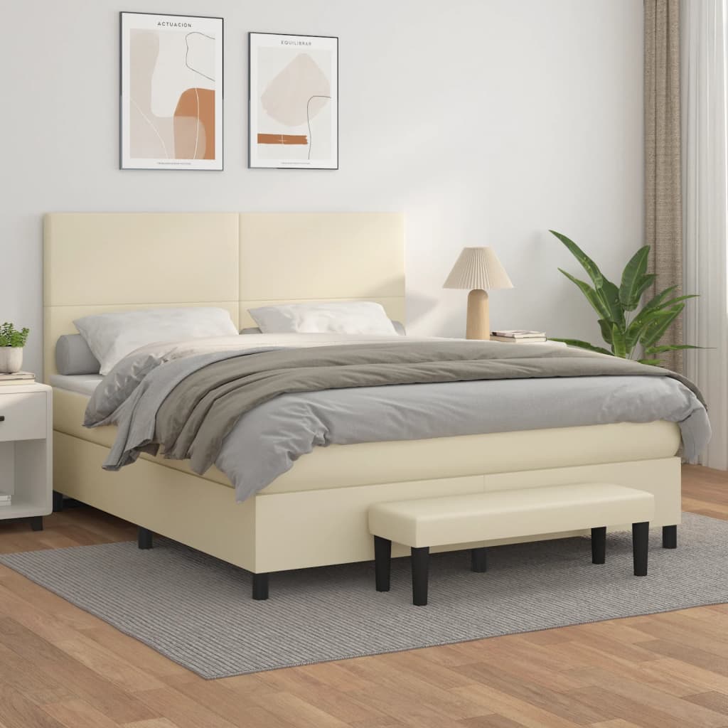 Boxspringbett Mit Matratze Kunstleder Creme