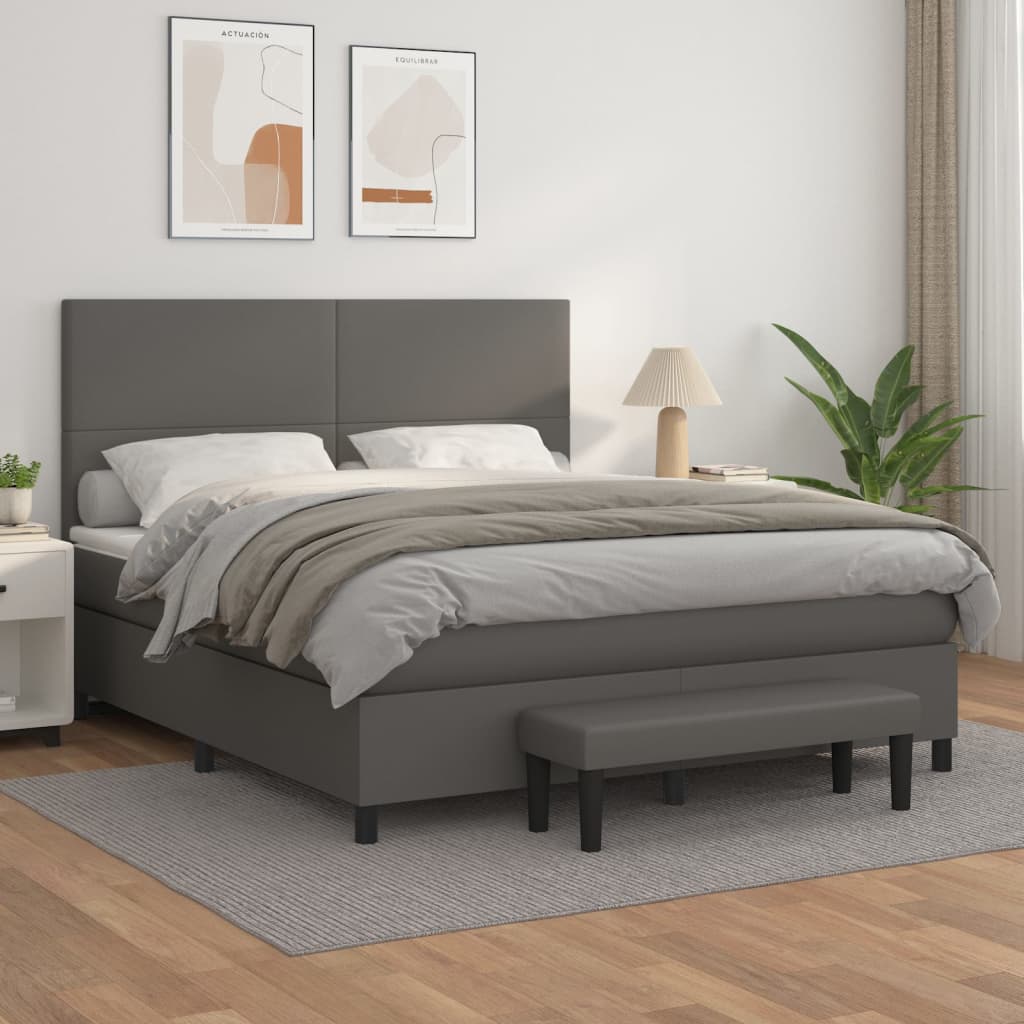 Boxspringbett Mit Matratze Kunstleder Grau