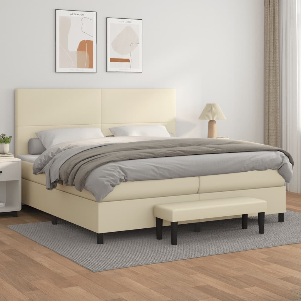 Boxspringbett Mit Matratze Kunstleder Creme