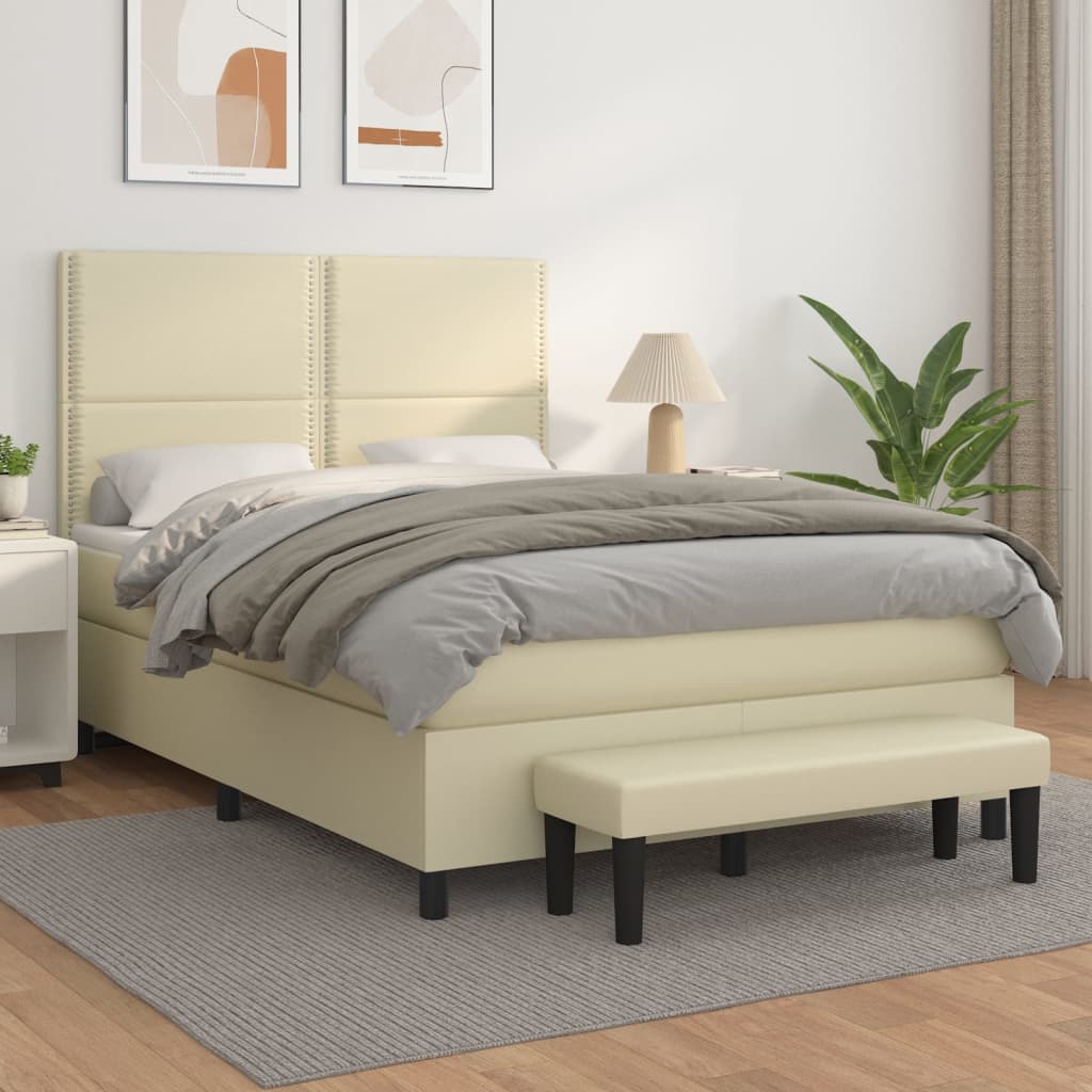 Boxspringbett Mit Matratze Kunstleder Creme