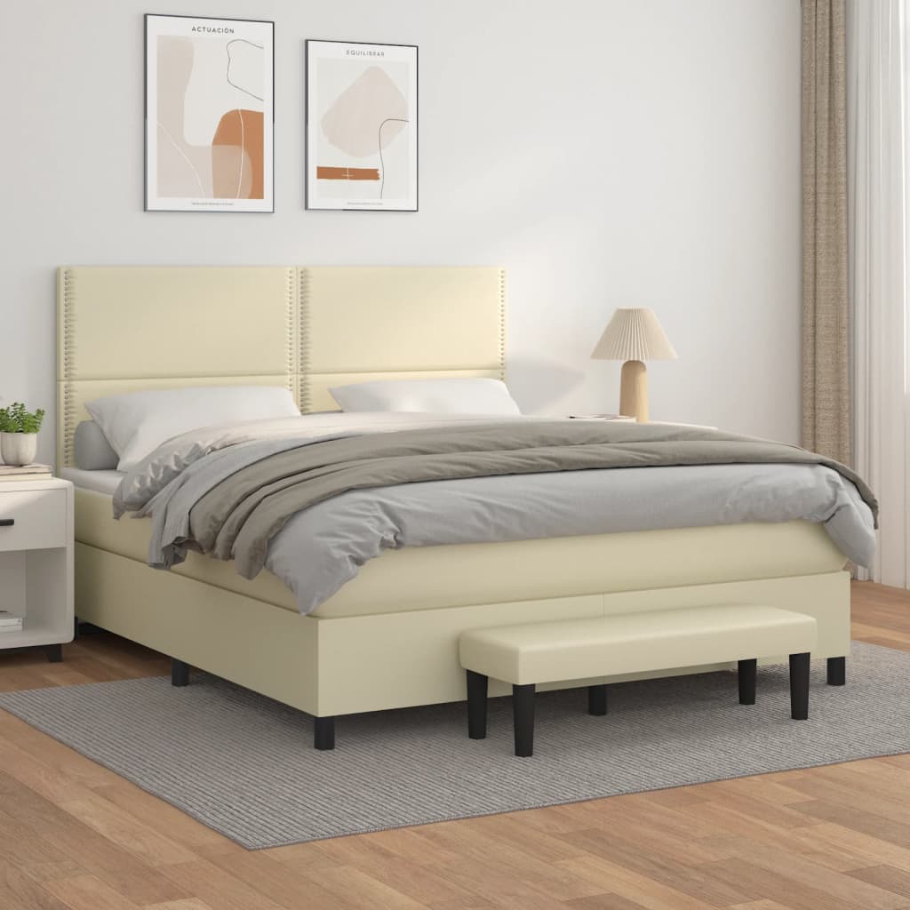 Boxspringbett Mit Matratze Kunstleder Creme
