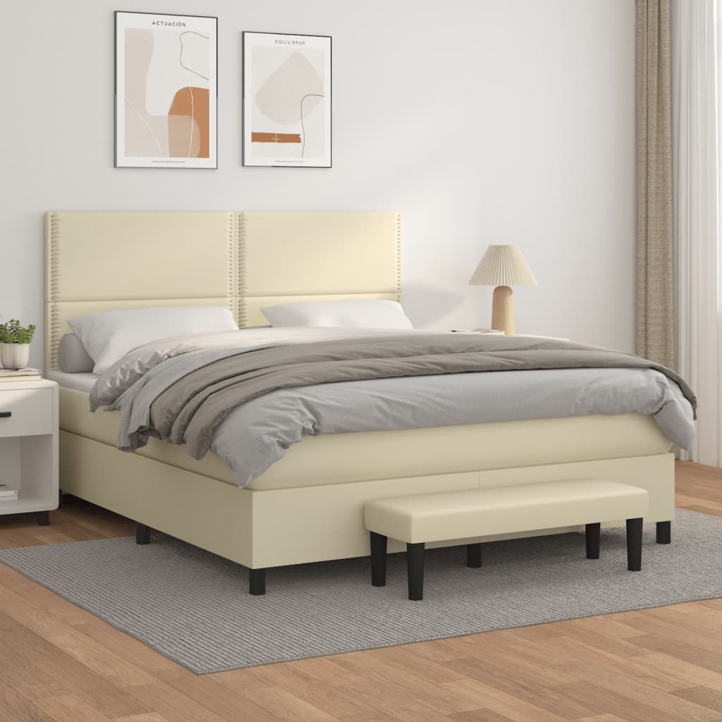 Boxspringbett Mit Matratze Kunstleder Creme