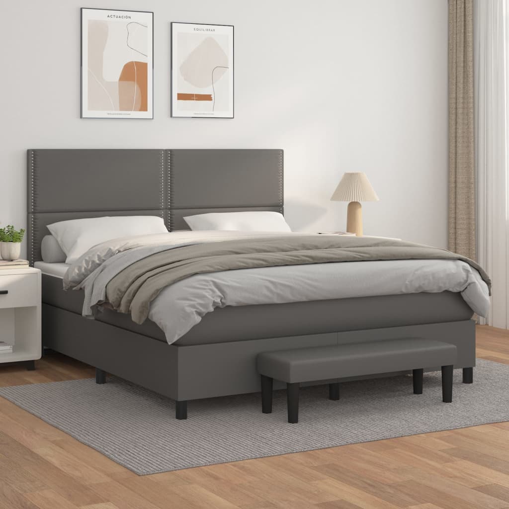 Boxspringbett Mit Matratze Kunstleder Grau