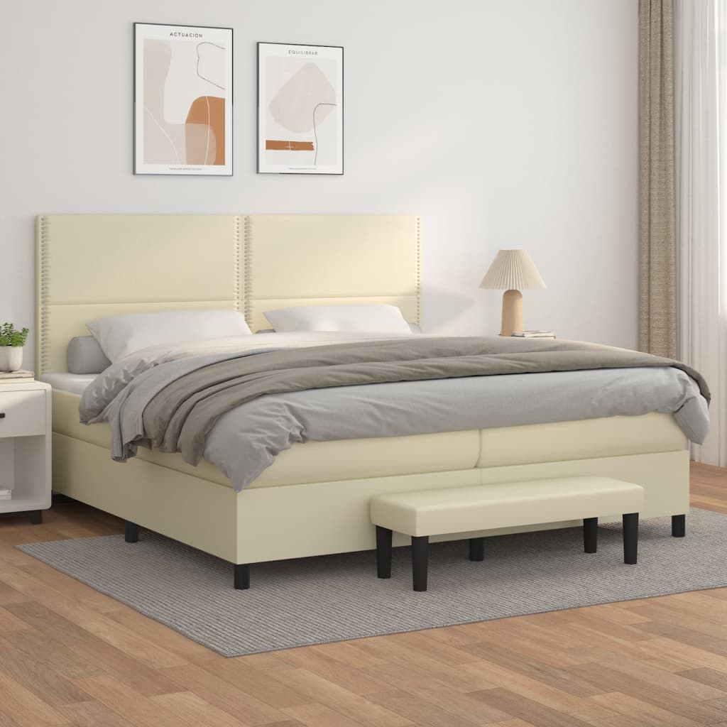 Boxspringbett Mit Matratze Kunstleder Creme