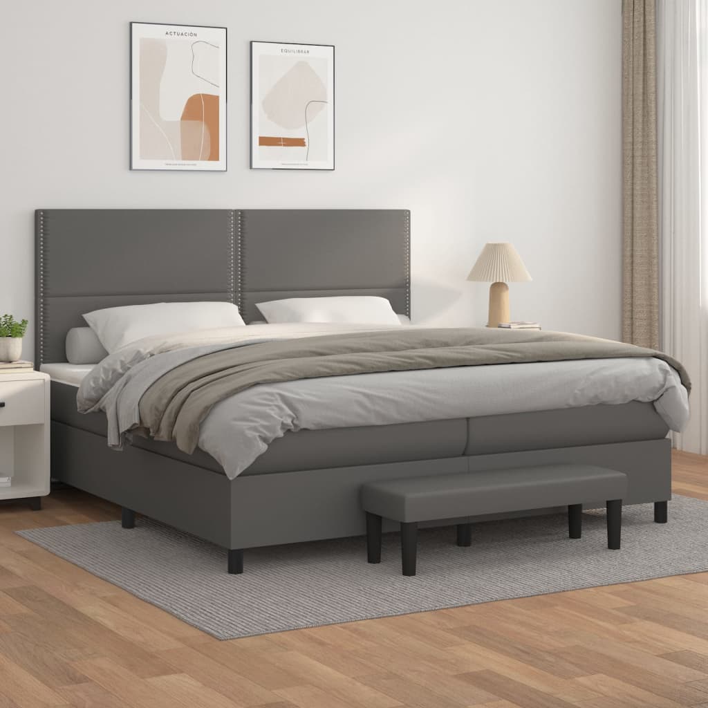 Boxspringbett Mit Matratze Kunstleder Grau