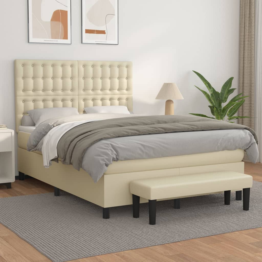 Boxspringbett Mit Matratze Kunstleder Creme
