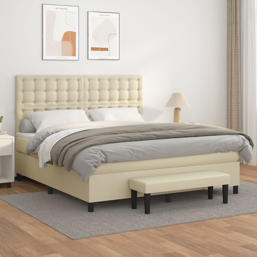Boxspringbett Mit Matratze Kunstleder Creme