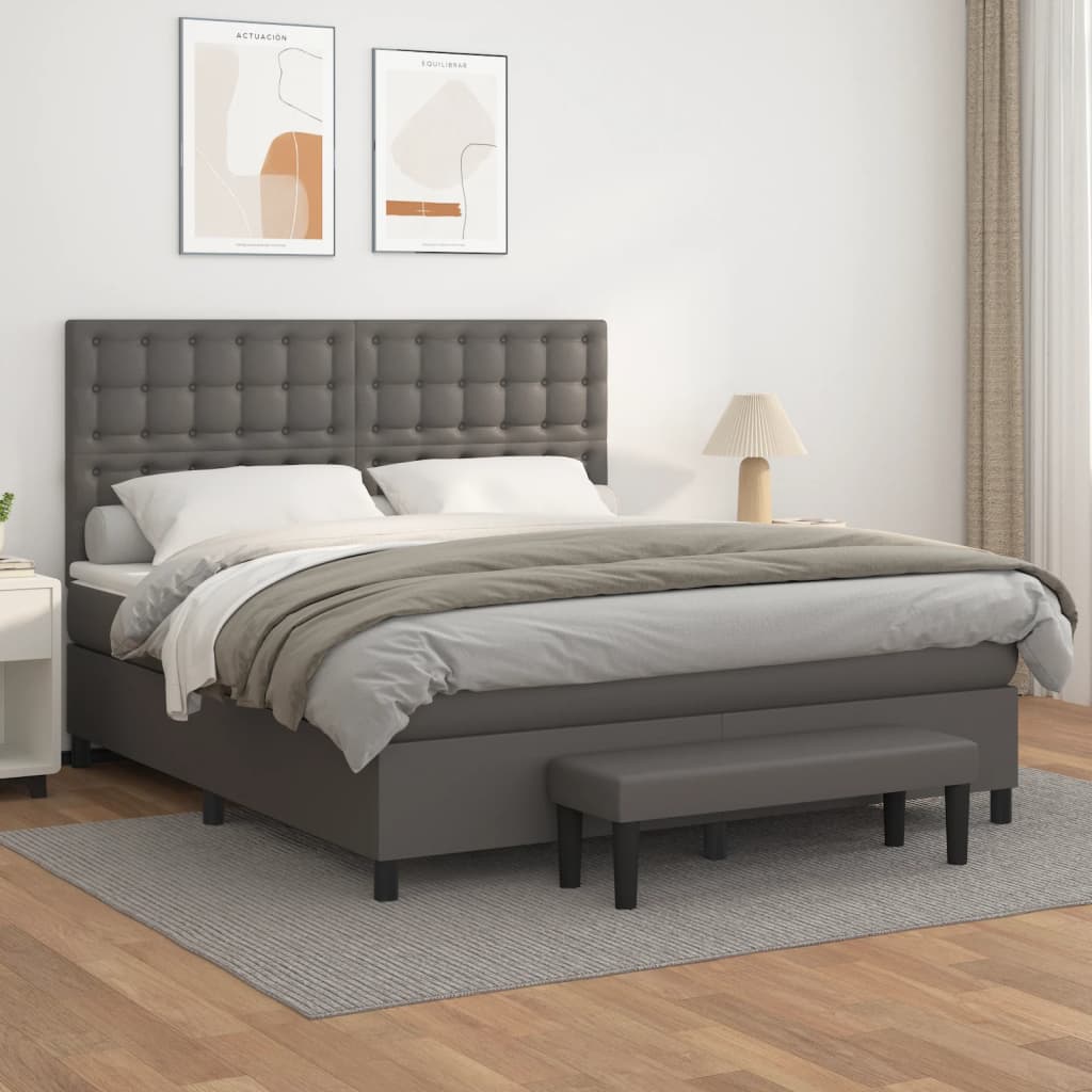 Boxspringbett Mit Matratze Kunstleder Grau