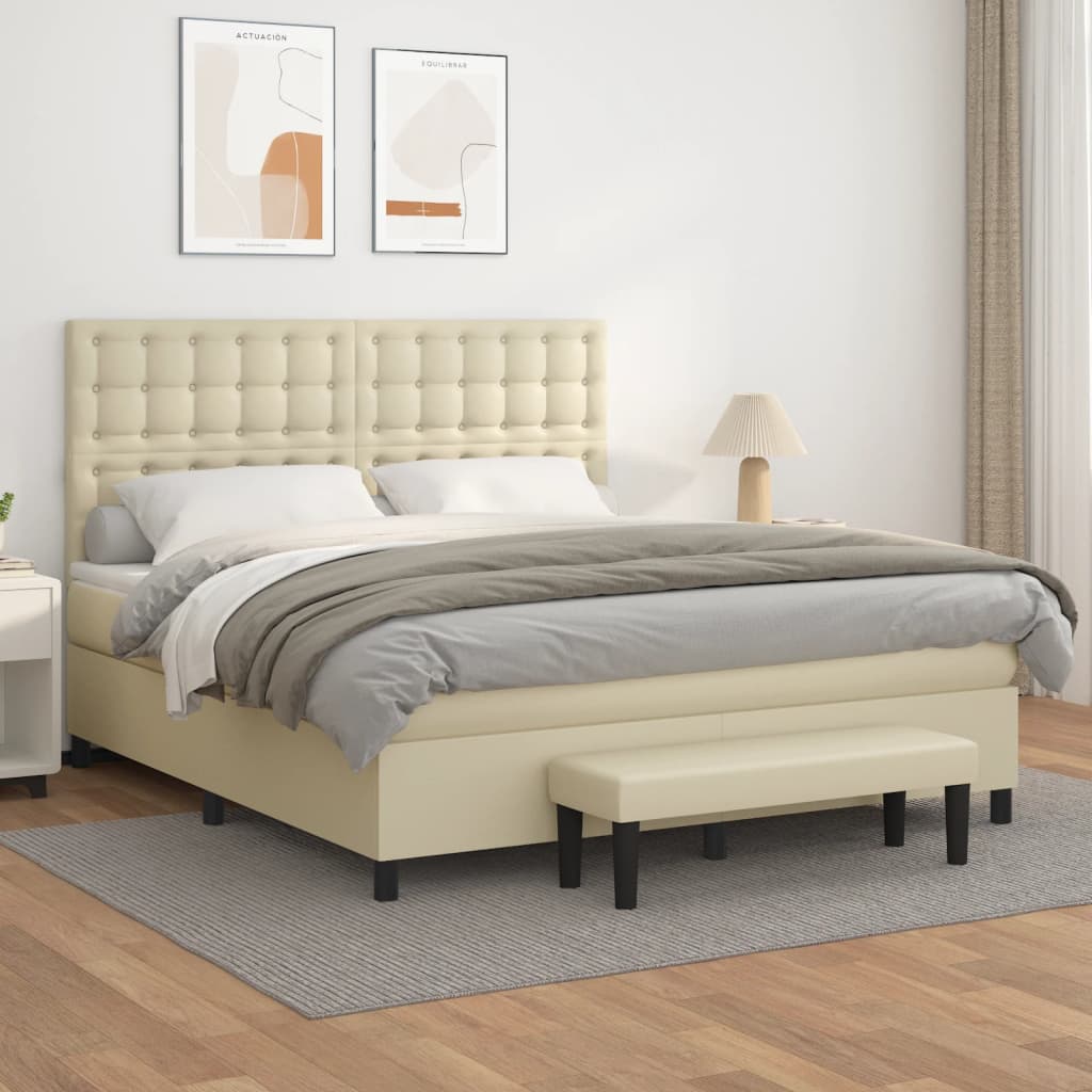 Boxspringbett Mit Matratze Kunstleder Creme