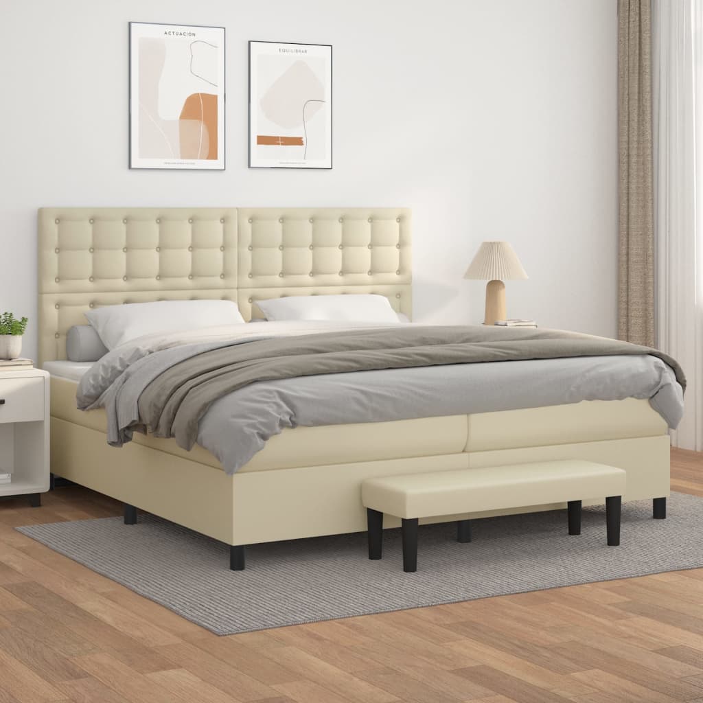 Boxspringbett Mit Matratze Kunstleder Creme