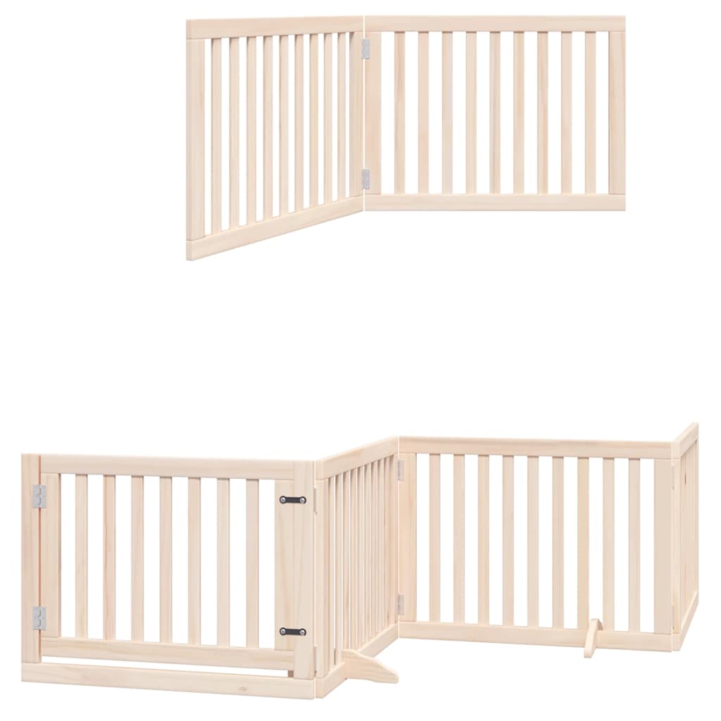 8-Tlg. Hundetor Mit Tür Faltbar 640 Cm Pappelholz