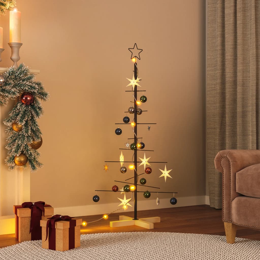 Weihnachtsbaum Metall Mit Holzständer Schwarz Schwarz