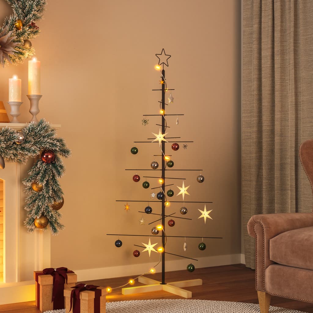 Weihnachtsbaum Metall Mit Holzständer Schwarz Schwarz