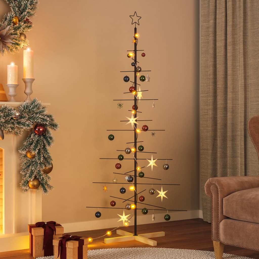 Weihnachtsbaum Metall Mit Holzständer Schwarz Schwarz