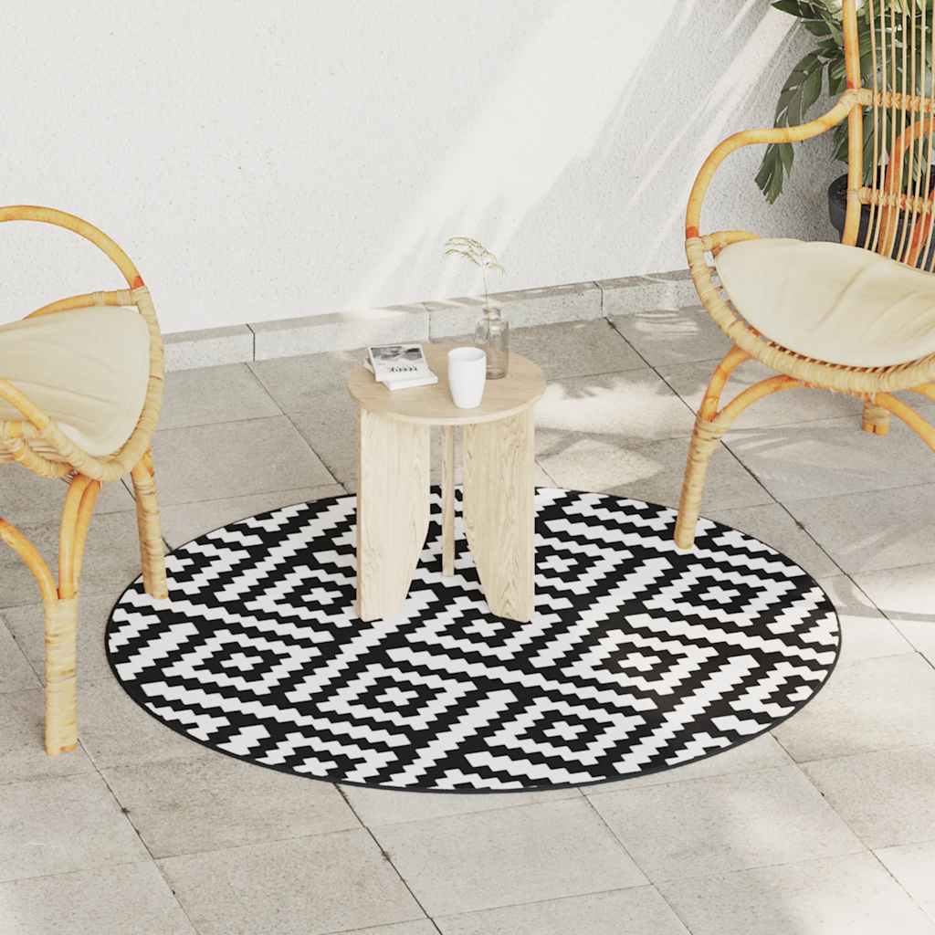 Outdoor-Teppich Arakil Weiß Und Schwarz Ø200 Cm Pp Quadratisches Design