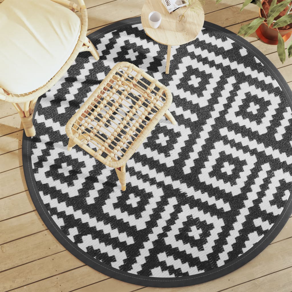 Outdoor-Teppich Arakil Weiß Und Schwarz Ø200 Cm Pp Quadratisches Design