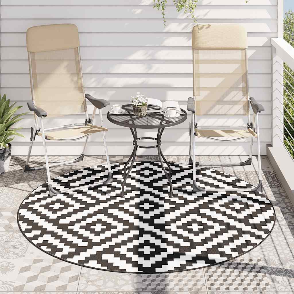 Outdoor-Teppich Arakil Weiß Und Schwarz Ø200 Cm Pp Quadratisches Design