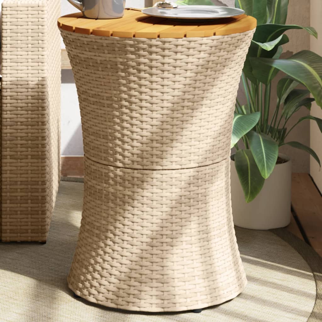 Garten-Beistelltisch Trommelform Poly Rattan Massivholz